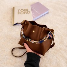 VogueaStyle Kahve Zincir & Şerit Detaylı Omuz Çantası