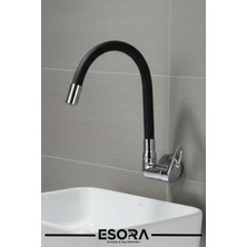 Esora Duvardan Tek Su Çıkışlı - Siyah Spiral Hareketli - Borulu Mutfak Lavabo Bataryası Musluğu Çeşmesi