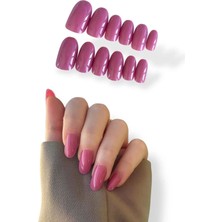 Caş Dekorasyon 12'li Koyu Pembe Renk Takma Tırnak Set (Yapıştırıcılı)