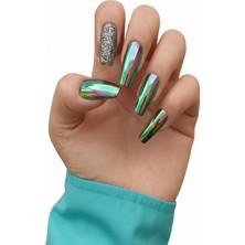 Caş Dekorasyon 24'lü Antrasit Renk Simli ve Hologramlı Takma Tırnak Seti (Yapıştırıcılı)