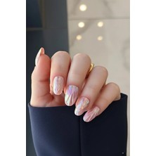 Caş Dekorasyon 12'li Pembe Renk Karışık Figürlü Jel Görünümlü Takma Tırnak Set (Yapıştırıcılı)