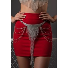 Caş Dekorasyon Gümüş Renk Taşlı Bel Zinciri Kemer