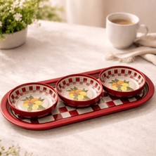 Sarkap Home 3'lü Çerezlik ve Sunumluk Tepsi Seti - Lemon Design Kırmızı