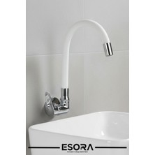 Esora Duvardan Tek Su Çıkışlı Beyaz Spiral Hareketli Borulu Mutfak Lavabo Bataryası Musluğu Çeşmesi