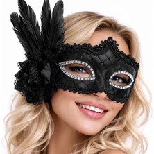 Eco Port Siyah Tüylü Venedik Lüks Balo Maskesi