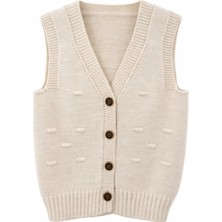 Erkek Çocuk Örgü Yelek Fasulye Desen Ekru