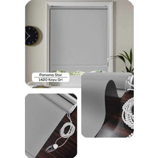 YS Perde Tasarım Panama Mat Keten Ekstra Kalın Lüx Güneşlik Stor Perde, Alüminyum Kasalı Yüksek Kaliteli - Gri PNM/ZYW1020