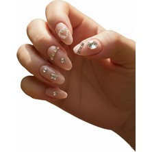 Caş Dekorasyon 12'li Nude Taşlı Krem Renk Takma Tırnak Seti (Yapıştırıcılı)