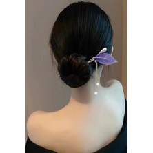 Caş Dekorasyon Altın Renk Yaprak Model Incili Topuz Tokası