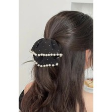 Caş Dekorasyon Siyah Renk Incili ve Taşlı Simit Toka