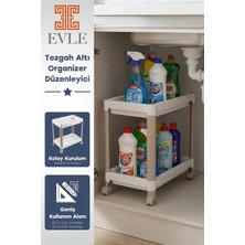 Evle 2 Katlı Tekerlekli Tezgah Altı Raf Düzenleyici Organizer, Banyo Lavabo Altı Düzenleyici "Antrasit"