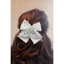 Caş Dekorasyon Beyaz Renk Taş ve Incili Dantel Kurdele Pens Toka