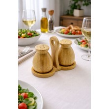 Feyza Design Çiftli Standlı Bambu Tuzluk ve Biberlik Seti, Şık ve Doğal Tasarım