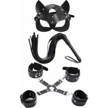 Byen Giyim Ne Izlemeli Kırbaç Bileklik Ten Oluşan 5 Li Harness Deri Set 007-SIYAH - Standart