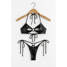 Amora Fancy Clothing Deri Görünümlü Halkalı Bağlama Detaylı Bikini Takımı