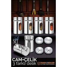 Creatividad Solutions Cam+Çelik Tuzluk Biberlik Karabiberlik 3 Farklı Delikli 5 Li Set 721945