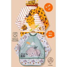 UmBaby 2'li Uzun Kollu Giyilebilir Zürafa-Sevimli Ayı Desen Sıvı Geçirmez Aktivite ve Mama Önlüğü 6-24 Ay