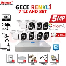 Unimax 5mp Sony Lens 7 Kameralı Güvenlik Seti | 100M Kablo | 30M Gece Renkli Görüş | Xmeye
