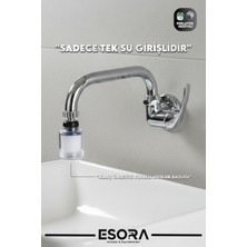 Esora Duvardan Tek Su Girişli Kireç Önleyici Lavabo Musluğu - Pamuk Filtreli Başlıklı Batarya