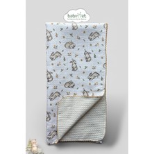 Babymet %100 Pamuk Bebek Battaniyesi 100X100 cm – Çift Taraflı Müslin Pike Tavşan Desen, Doğal