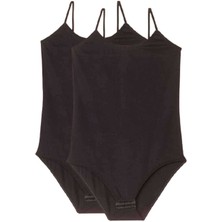 MELENERS 2 Adet Battal Beden Ip Askılı Kadın Çıtçıtlı Body Siyah