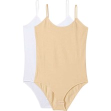 MELENERS 2 Adet Ip Askılı Kadın Çıtçıtlı Body Beyaz ve Ten