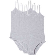 MELENERS 3 Adet Ip Askılı Kadın Çıtçıtlı Body Gri
