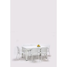 Rattan Lüx Dikdörtgen Beyaz Masa Takımı Bahçe&balkon