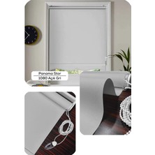 YS Perde Tasarım Panama Mat Keten Ekstra Kalın Lüx Güneşlik Stor Perde, Alüminyum Kasalı Yüksek Kaliteli - Açık Gri PNM/QZW1120