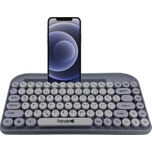 Bluetooth Klavye Renkli Retro Kablosuz Klavye Daktilo Görünümlü Tuş Tasarımı Şık ve Kullanışlı Telefon Koyma Gözü Pilli Türkçe Q Klavye Sw-05 (Mor)