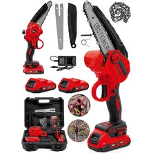Alman 198 Vf 10 Ah 25 cm Bakır Sargılı Akülü Dal Kesme Budama Testere Bıçkı Makinesi Kırmızı