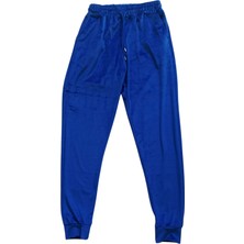 MELENERS Parlak Kadife Cepli Pantolon Eşofman Pijama Altı Unisex Lastikli Paça Mavi