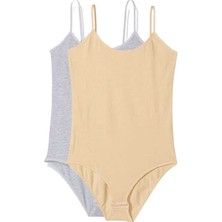 MELENERS 2 Adet Ip Askılı Kadın Çıtçıtlı Body Gri ve Ten
