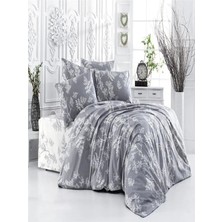 Vionetta Pamuklu  Ranforce Lastikli Çarşaflı 4 Yastıklı Ağaç Desenli Gri Çift  Kişilik Nevresim Takımı