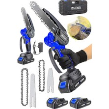 Alman 148 Vf 10 AH%100 Kömürsüz Motor Akülü Dal Kesme Budama Testere Bıçkı Makinesi 15 cm Mavi