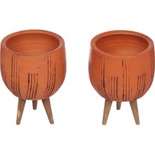 Terracota Siyah Çizgili Toprak Saksı, 3 Ayaklı, 12 cm Çap