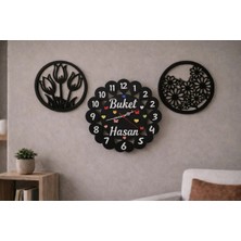 Duvar Saati 40 cm Çiçekler 30 cm Kişiye Özel No 1024