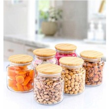 6'lı Cam Saklama Kabı Vakumlu 800ML. Bambu Kapaklı