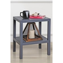 Home 2 Katlı Plastik Balkon Bahçe Sehpası Masası Şezlong Havuz Sehpası Gazetelik Banyo Mutfak Rafı Gri