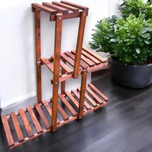 Katlı Ahşap Çiçeklik Sakısılık 3 Raflı Masif