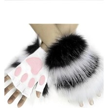 Caş Dekorasyon Siyah ve Beyaz Renk Patili Peluş Eldiven