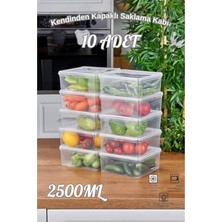- 10'lu Set Saklama Kabı, 10 Adet 2500ML Kare Şeffaf Kendinden Kapaklı Saklama Kabı, Bpa Içermez, Buzdolabı, Dondurucu ve Dolap Organizeri
