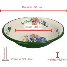 Emaye Kase, Çukur Tabak, Çorba Kase, Salata Kasesi, Bowl 32CM (Yeşil Yasemin)