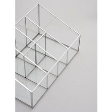 Crea Designs 25X15X12CM Organizer Fırçalık Gümüş Cam Makyaj Takı Aksesuar Parfüm Kutusu