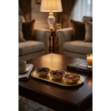 Evle Gold Metal Baton Tepsi & 3’lü Çerezlik Seti (35x16 cm Tepsi, Ø9 cm Kaseler)