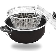 Çeyiz Emaye Cam Kapaklı Patates Biber Kabak Sosis Patlıcan Kızartma Tenceresi Fritöz (24CM)