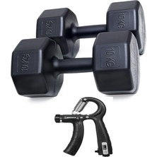 Besinistanbul 10 kg Dambıl x 2 Adet = 20 kg +Sayaçlı Ayarlanabilir El Yayı Siyah