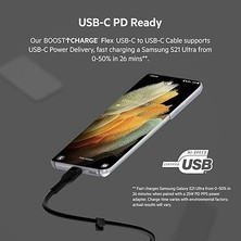 Boostcharge Flex Silikon USB Tip C - C Kablo (1m/3,3ft), Usb-If Sertifikalı Güç Dağıtımı Pd Hızlı Şarj Kablosu- Siyah