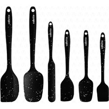 Drongo Isıya Dayanıklı Yanmaz Yapışmaz Silikon Spatula Seti 6 Parça Siyah Noktalı