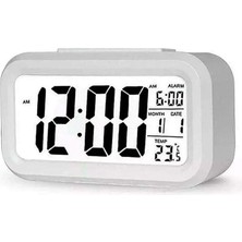 Dekoratif Dijital Alarmlı Saat, 12/24 Dönüştürme Gece Görüşlü Yatak Başucu Saati Masa Saati LED Ekran Pilli Çalar Saat 13 x 4.5x 7.5cm (Beyaz)